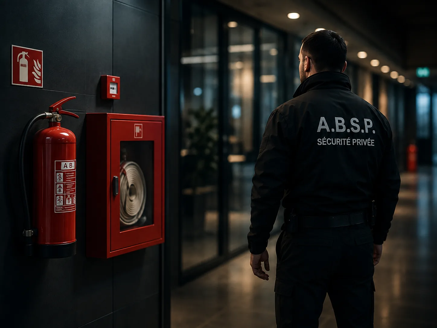 Couloir d'établissement recevant du public et ses moyens de secours incendie